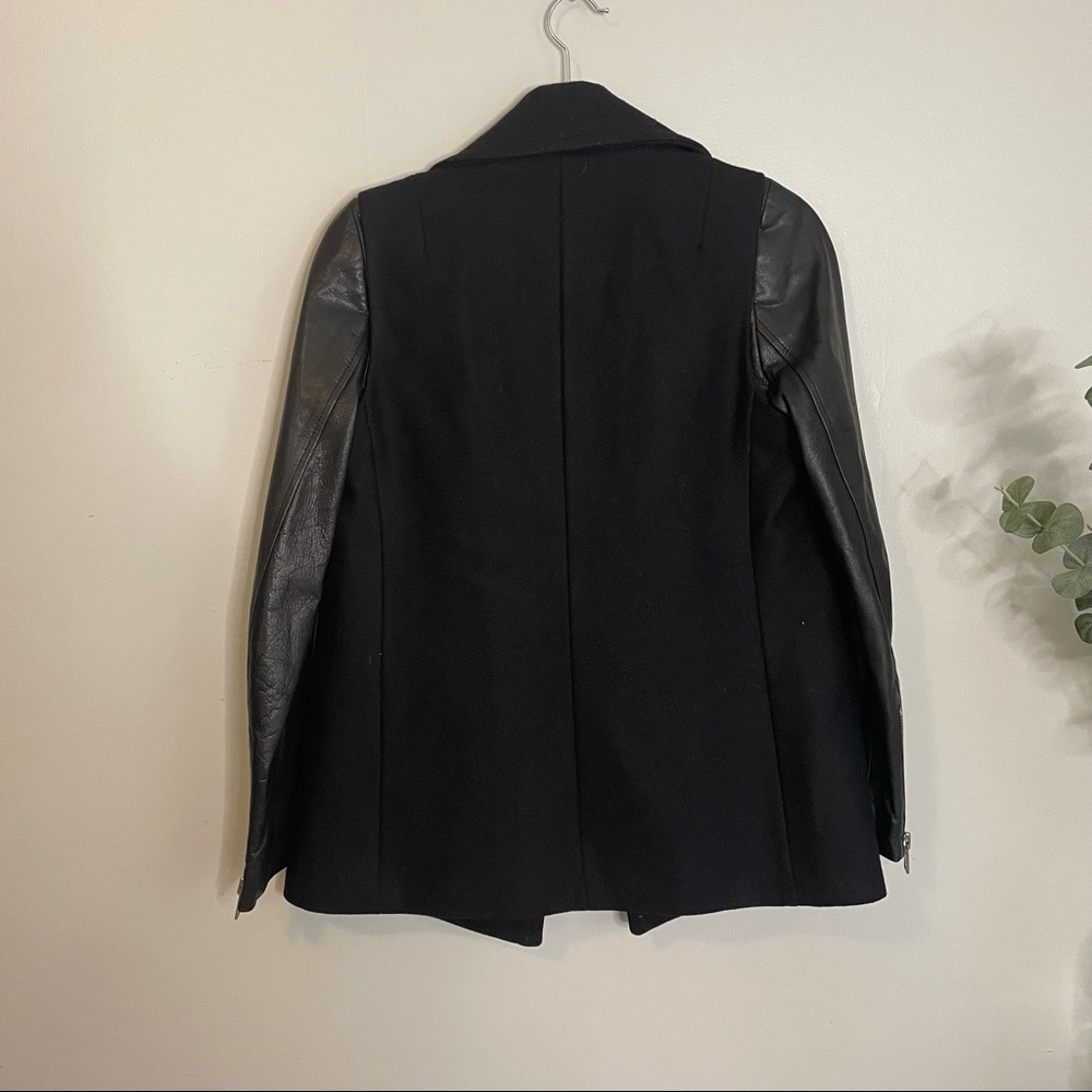 All Saints Ishba Leather and Wool Peacoat Black Size 4 - Picture 9 of 9